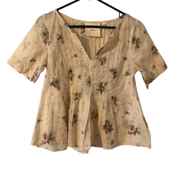Maeve Tops - Maeve (Anthropologie) Blouse Short Sleeve Floral V Neck White Women’s Size 6